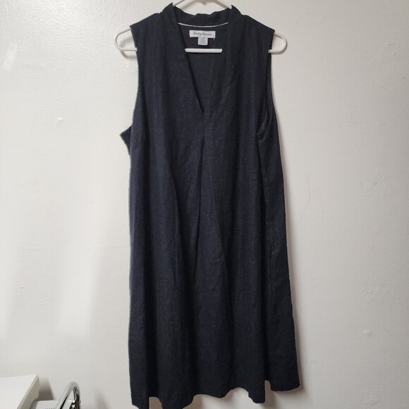 Tommy Bahama Large Black v neck linen blend shift dress resort beach - Picture 1 of 5
